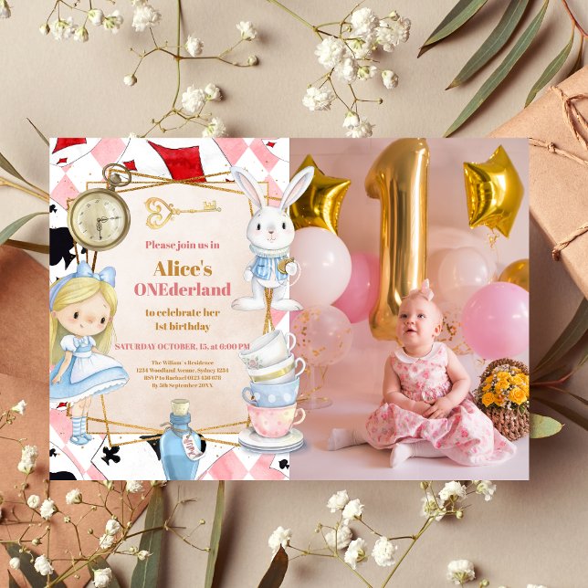 Invitation Photo Alice au pays des merveilles 1er anniversair (Créateur téléchargé)
