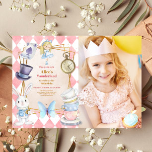 Invitation Photo Alice au pays des merveilles Anniversaire