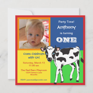 Invitation photo amusante de vaches de bébé coloré
