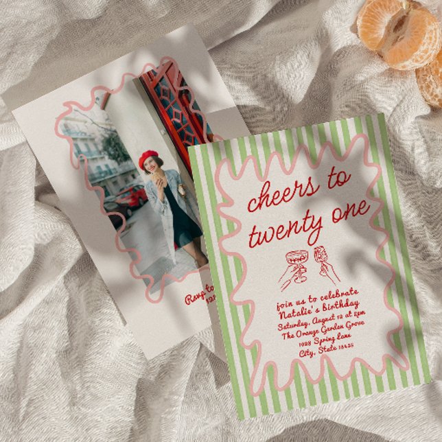 Invitation Photo Anniversaire 21e Main tirée (Créateur téléchargé)