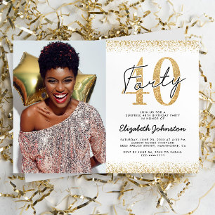 Invitation photo anniversaire 40 ans en or blanc m