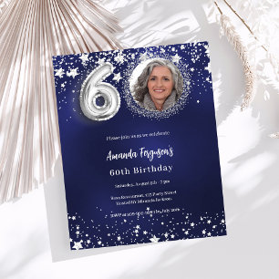 Invitation photo anniversaire 60 ans bleu marine a