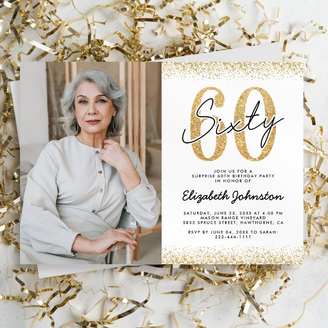 Invitation photo anniversaire 60 ans en or blanc m (Créateur téléchargé)