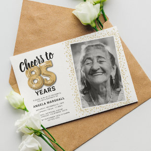 Invitation photo anniversaire 85 ans blanc et or m
