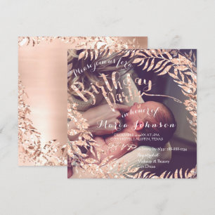 Invitation Photo Anniversaire Cadre Rose Or Blush Floral