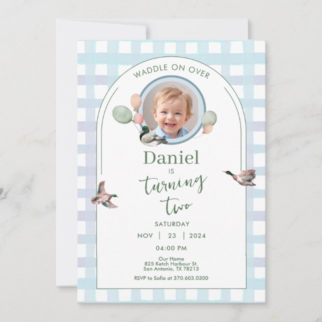 Invitation Photo Anniversaire Canard Chanceux Tout (Devant)
