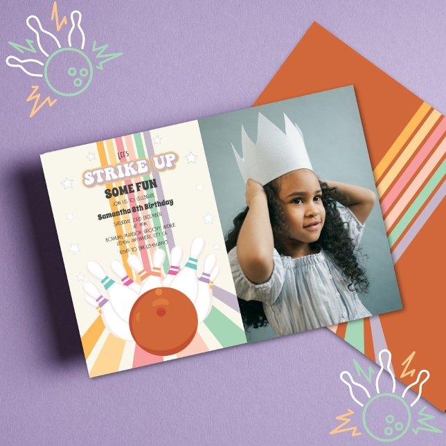 Invitation Photo Anniversaire de enfant de Retro Bowling (Créateur téléchargé)
