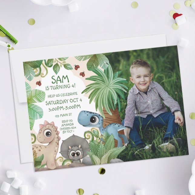 Invitation Photo Anniversaire de enfant Dinosaur (Dinosaur Birthday Party Photo Invitations)