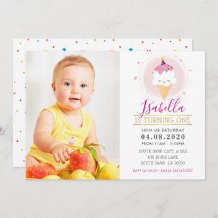 Invitation PHOTO ANNIVERSAIRE DE ENFANT PARTY crème glacée su