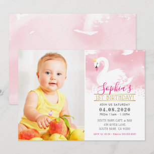 Invitation PHOTO ANNIVERSAIRE DE ENFANT PARTY cygne princesse