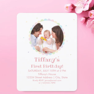 Invitation Photo Anniversaire de enfant rose Fille mignonne