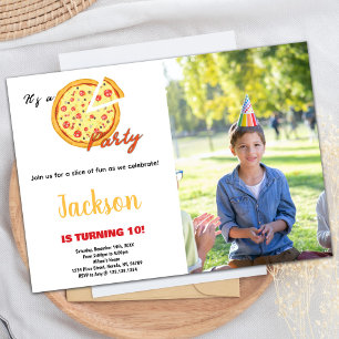 Invitation Photo Anniversaire de la pizza jaune orange blanch