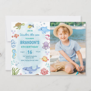 Invitation Photo Anniversaire de la tortue des requins sous l