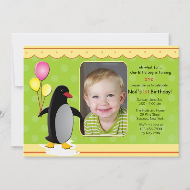 Invitation photo Anniversaire de Penguin (Devant)