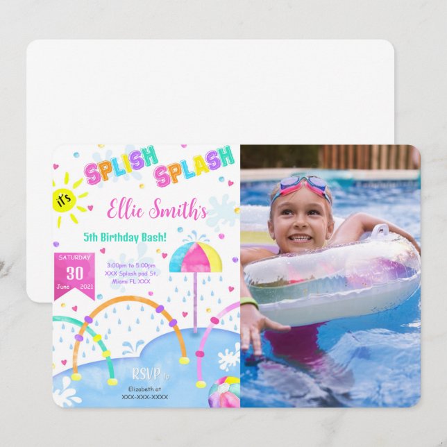 Invitation photo anniversaire de Splash Pad modifi (Devant / Derrière)