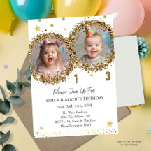 Invitation photo anniversaire double enfants paill