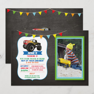 Invitation Photo Anniversaire Fête Camion Monster voiture Sma