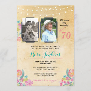 Invitation Photo Anniversaire Fête rose Floral 2 Photos Invit
