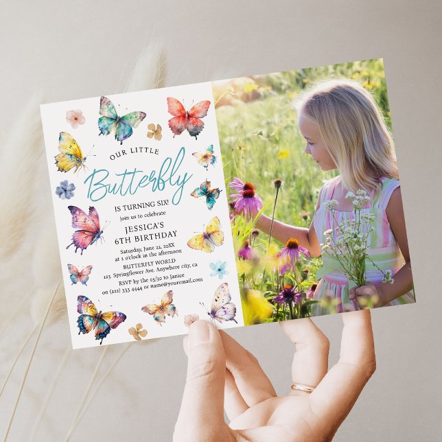 Invitation Photo Anniversaire Fille Papillon Aquar (Créateur téléchargé)