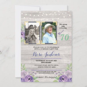 Invitation Photo Anniversaire Floral Purple Wood 2 Photos