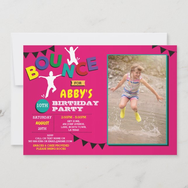 Invitation Photo Anniversaire Jump Bounce Party Trampoline (Devant)