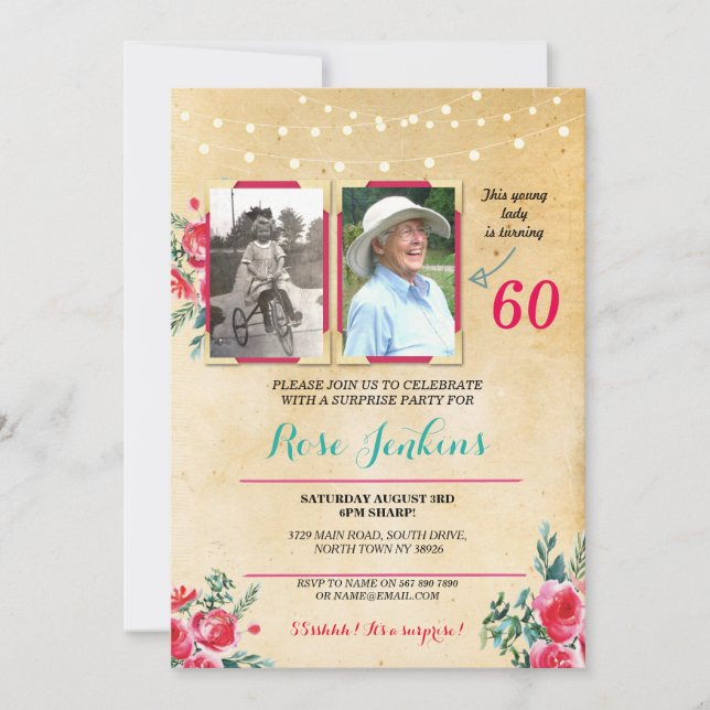 Invitation Photo Anniversaire N'importe quel âge Floral 2 Pho (Devant)