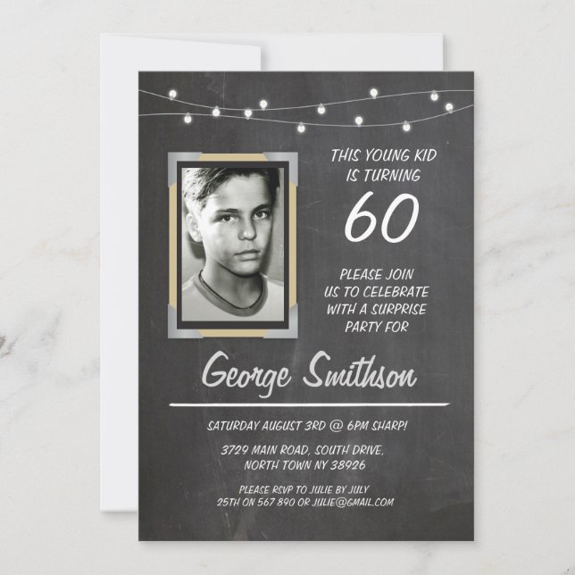 Invitation Photo Anniversaire Vintage Style Chalk Lights Invi (Devant)