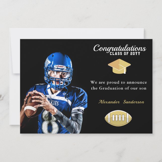 Invitation Photo Annonces de graduation du joueur de football (Devant)