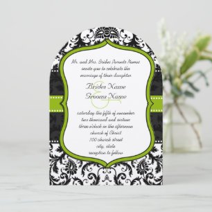 Invitation Photo Apple Green Black Vintage Mariage damassé