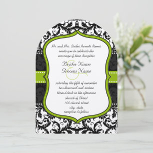 Invitation Photo Apple Vert Noir Damask Mariage Vintage
