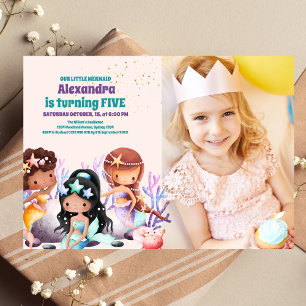 Invitation Photo Aqua Green Gold Petite Sirène Anniversaire