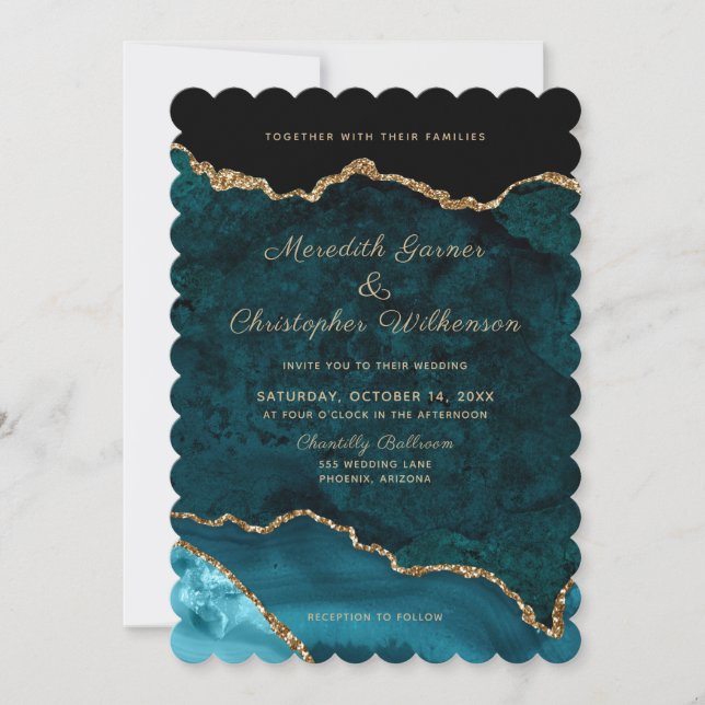 Invitation Photo Aqua Turquoise Geode Agate Mariage (Devant)