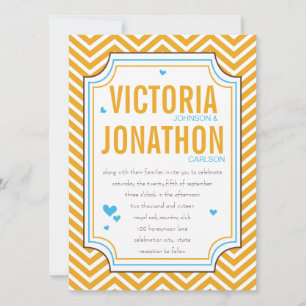 Invitation Photo Aqua Yellow Zig Zag Mariage de typographie
