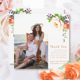 Invitation Photo Aquarelle Apricot Vert Floral Botanique