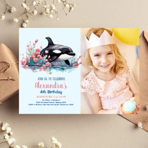 Invitation Photo Aquarelle Baleine sous la mer Anniversaire