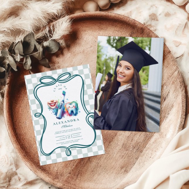 Invitation Photo Aquarelle colorée Diplôme de dentiste (Créateur téléchargé)