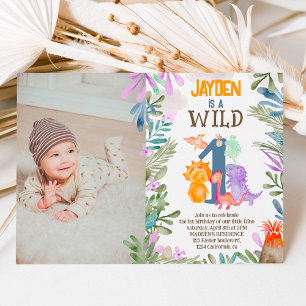 Invitation Photo aquarelle dinosaures verdure sauvage un 1er
