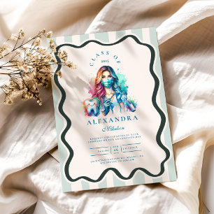 Invitation Photo Aquarelle Femme Dentiste Graduation