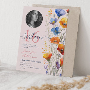 Invitation PHOTO Aquarelle Fleur sauvage doux 16 Blush