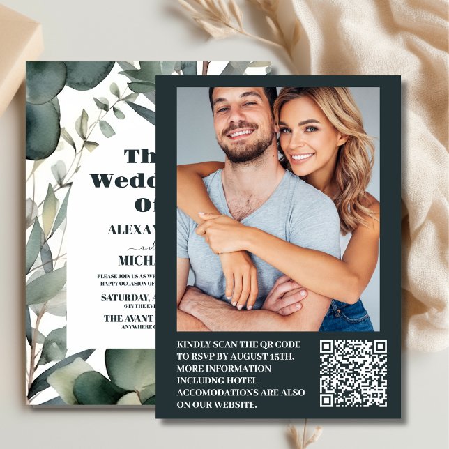 Invitation Photo Aquarelle Vert Eucalyptus Mariage (Créateur téléchargé)
