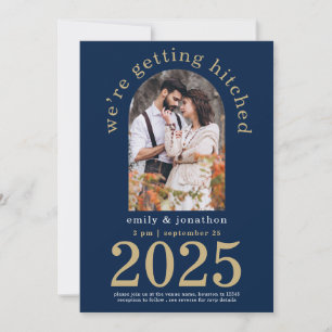 Invitation Photo Arc Moderne Marine Gold Wedding Enregistrer