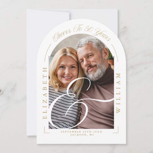 Invitation Photo Arch Calligraphie 50e anniversaire de Mariag (Devant)