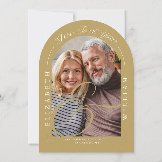 Invitation Photo Arch Calligraphie 50e anniversaire de Mariag (Devant)