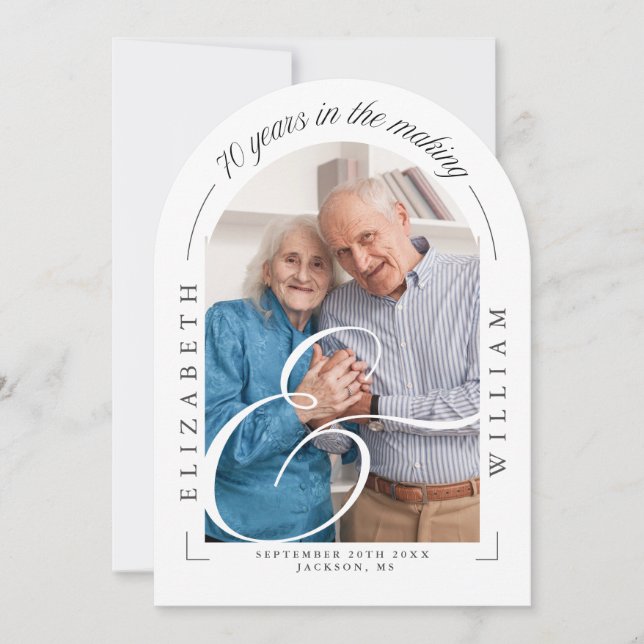 Invitation Photo Arch Calligraphie 70e anniversaire de Mariag (Devant)