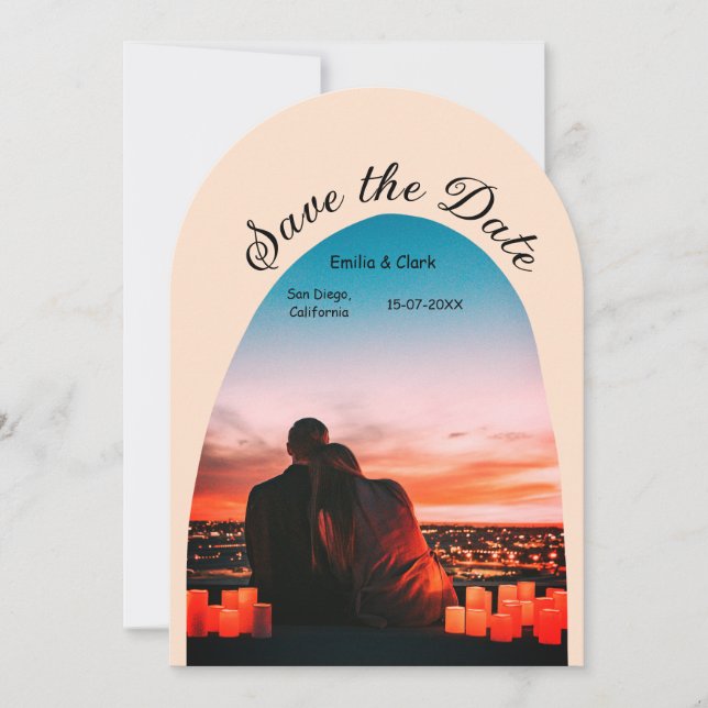 Invitation photo arch orange boho save the date QR moderne (Devant)