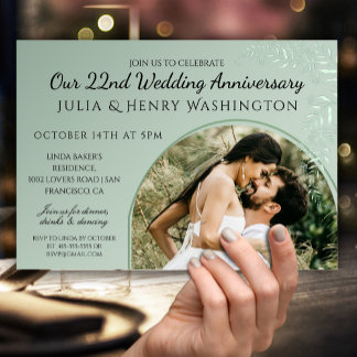 Invitation Photo arche d'anniversaire de mariage Vert Sauge B