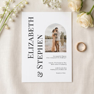 Invitation Photo Arche Noir & Blanc Minimaliste Mariage Gras