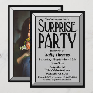 Invitation Photo Art Déco Argent Anniversaire Surprise Party