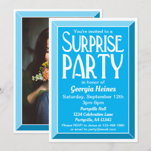 Invitation Photo Art déco bleu Anniversaire Surprise Party