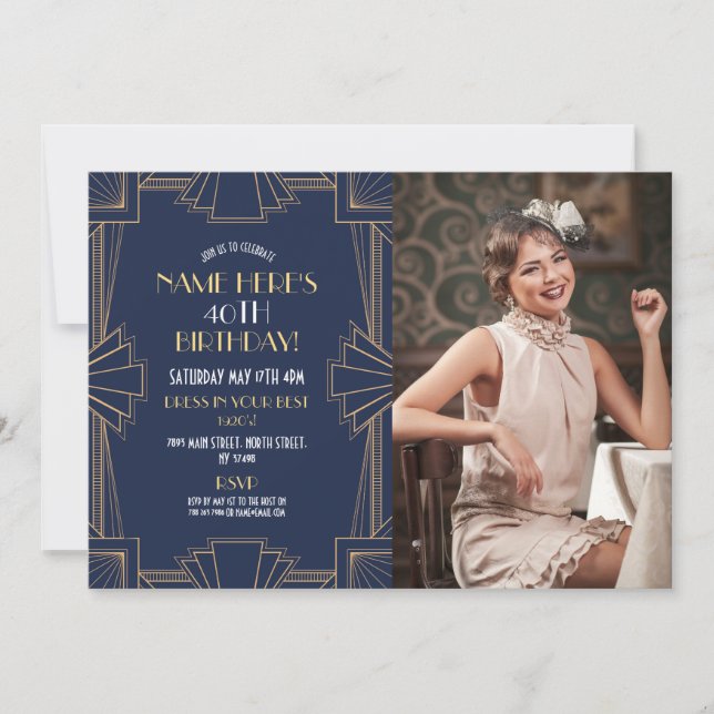 Invitation Photo Art déco de l'anniversaire du Gatsby Party 1 (Devant)